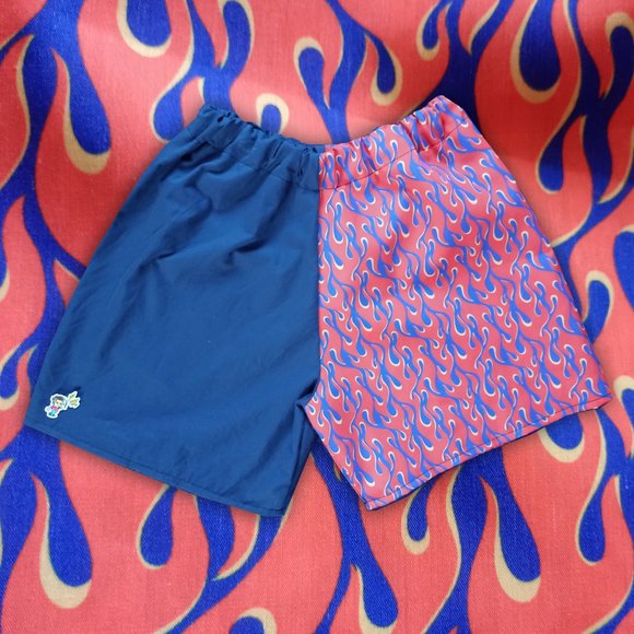 The Band Tee Shop Other - Custom Handmade Orange Flame Print Shorts